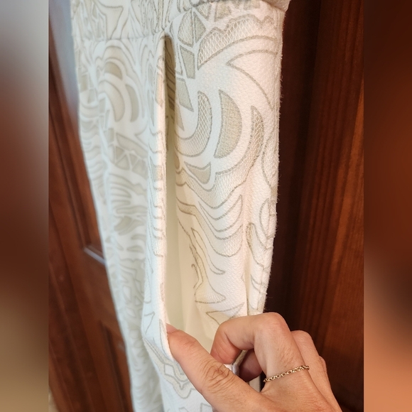 BCBGMaxAzria Everlie White Ivory Lace Sheer Floor Length Geometric Dress - Picture 8 of 14